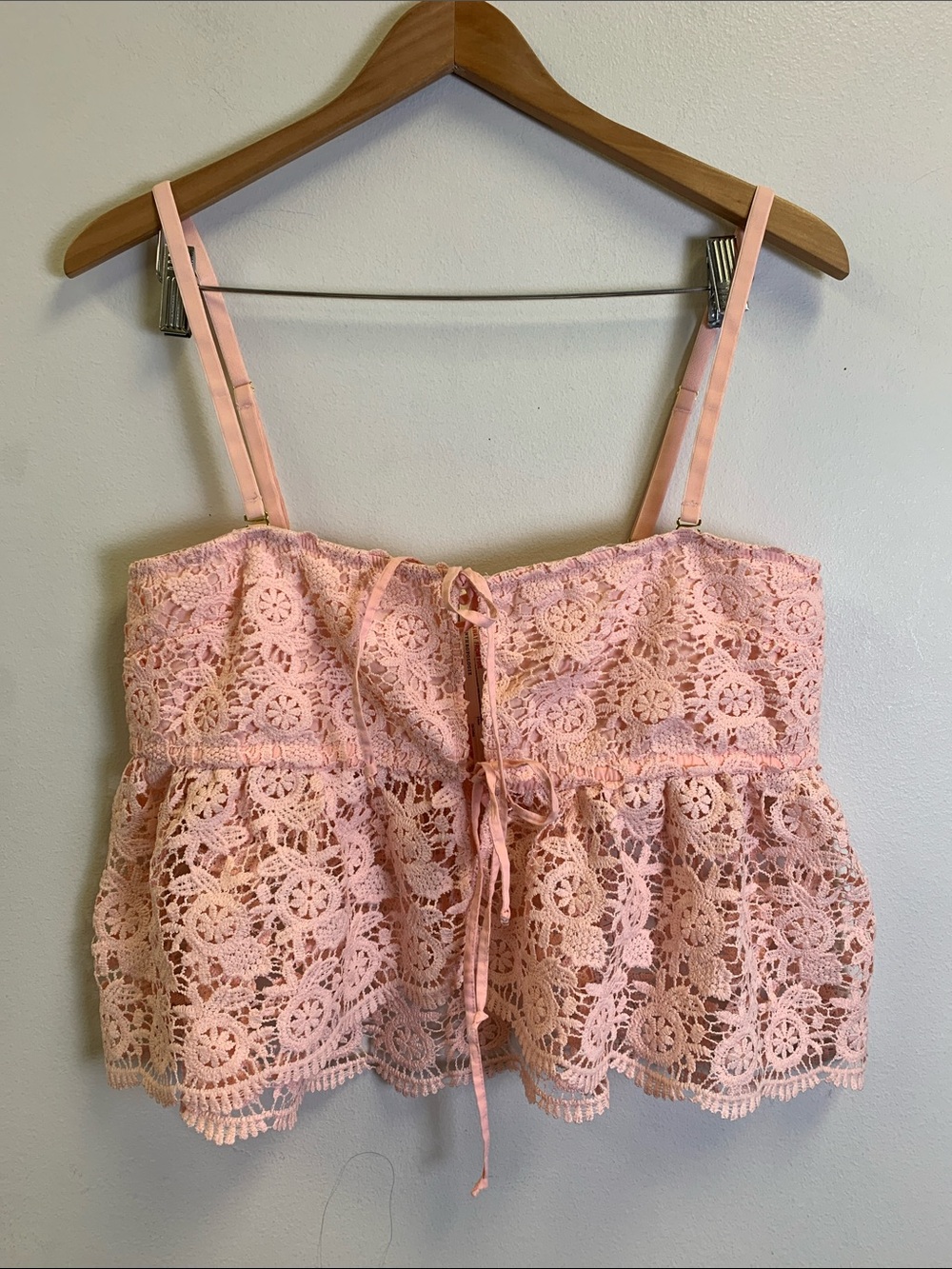 Anthropologie Pink Floral Crochet Tie-Front Camisole